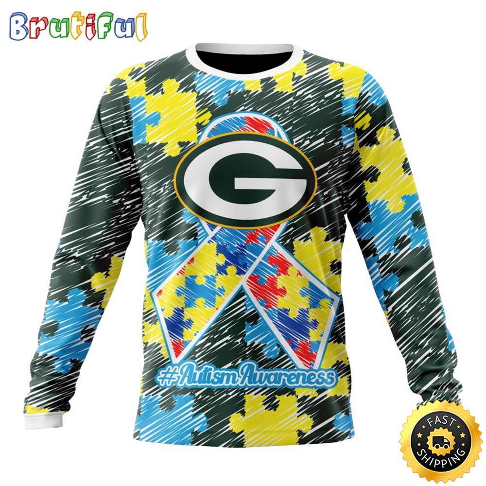 Sportswearmerch Green Bay Packers NFL Crewneck Puzzle Autism Awareness Personalized Sweater For Fan