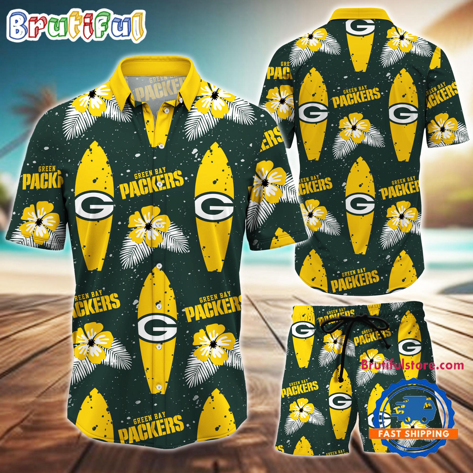 Sportswearmerch Green Bay Packers NFL Flower Pattern Personalized Set Short Set For Fan