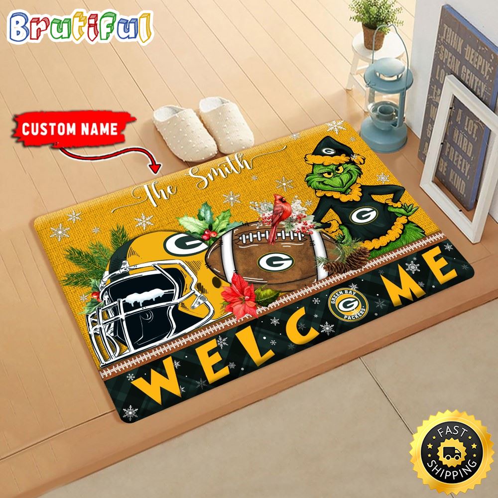 Sportswearmerch Green Bay Packers NFL Grinch Christmas Doormat For Fan