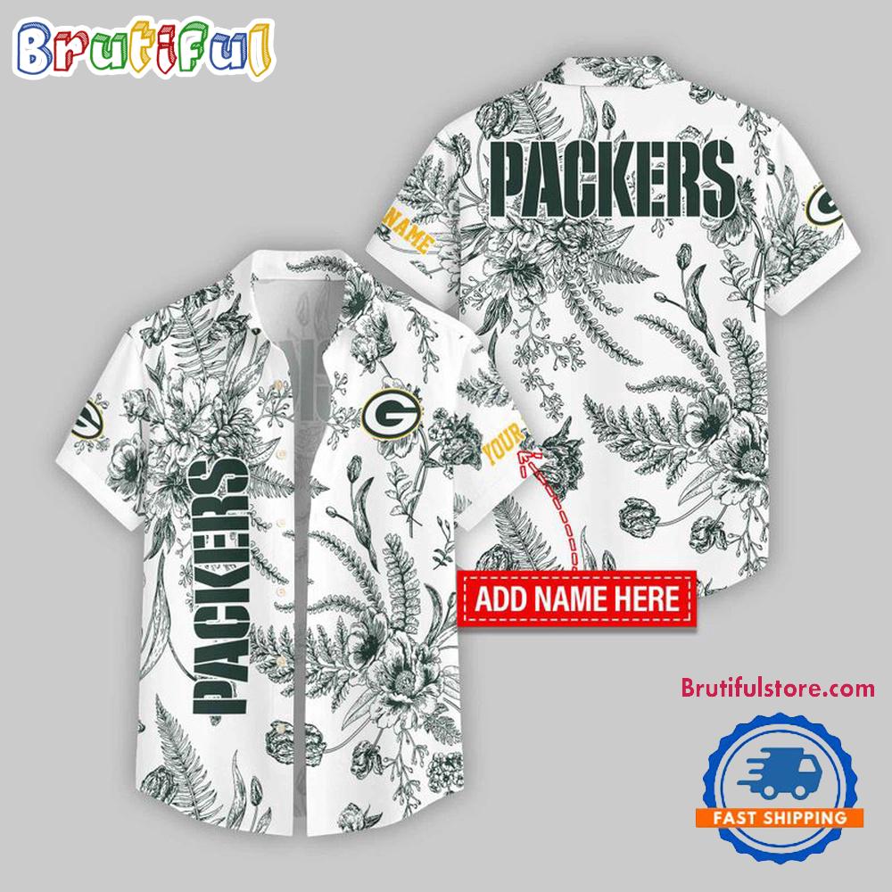 Sportswearmerch Green Bay Packers NFL Leaf Flower Pattern Personalized Personalized Hawaiian Shirt For Fan