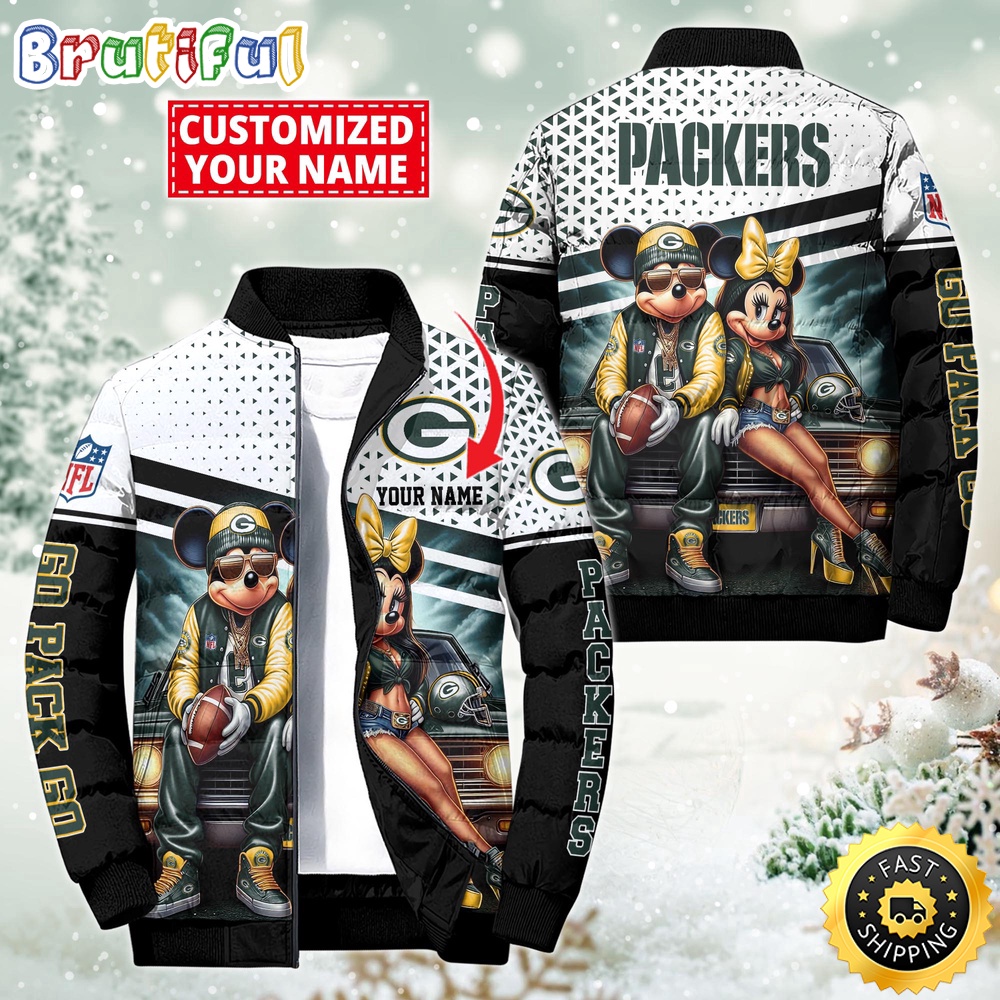 Sportswearmerch Green Bay Packers NFL Mickey Minnie Puffer Jacket For Fan