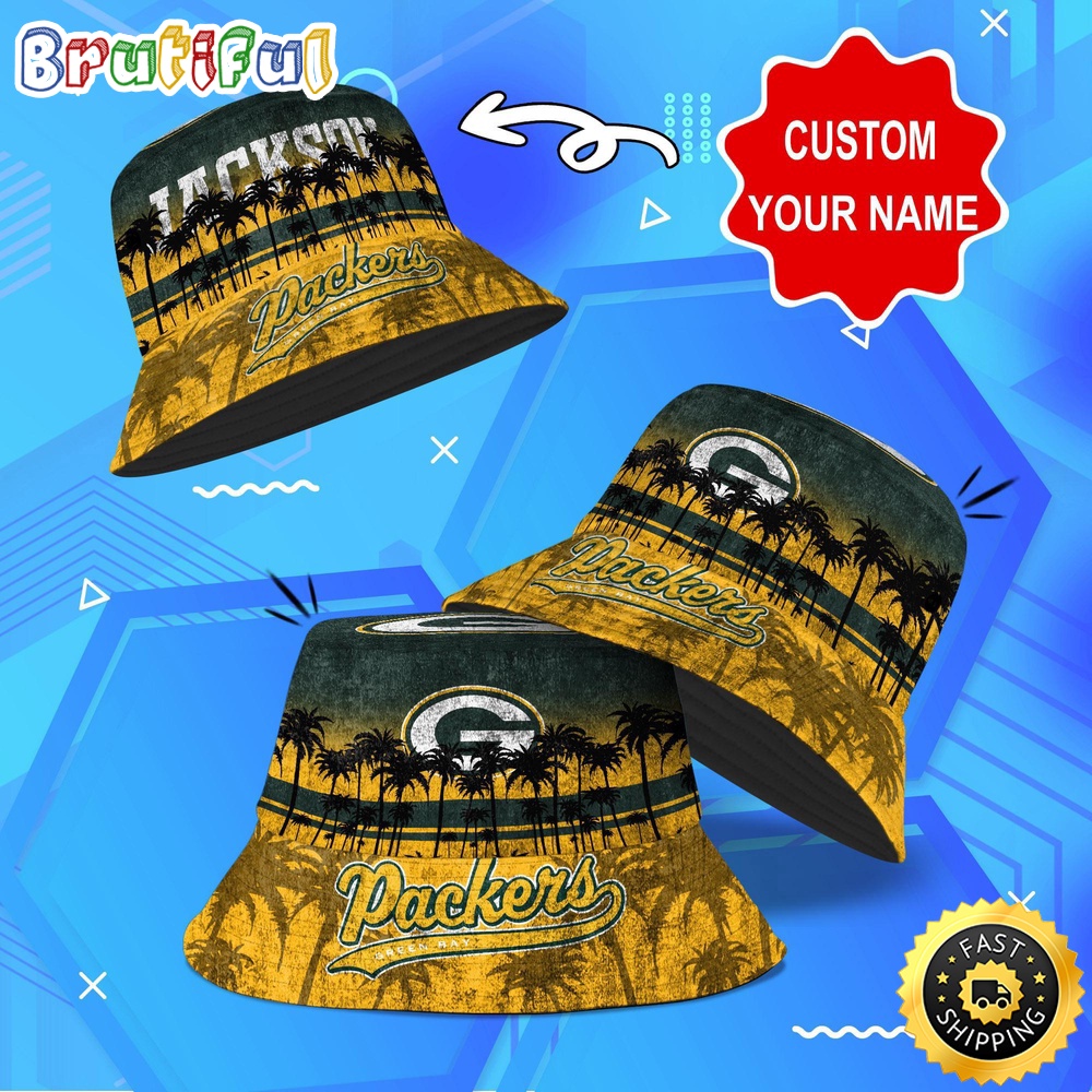 Sportswearmerch Green Bay Packers NFL Palm Tree Personalized Bucket Hat For Fan
