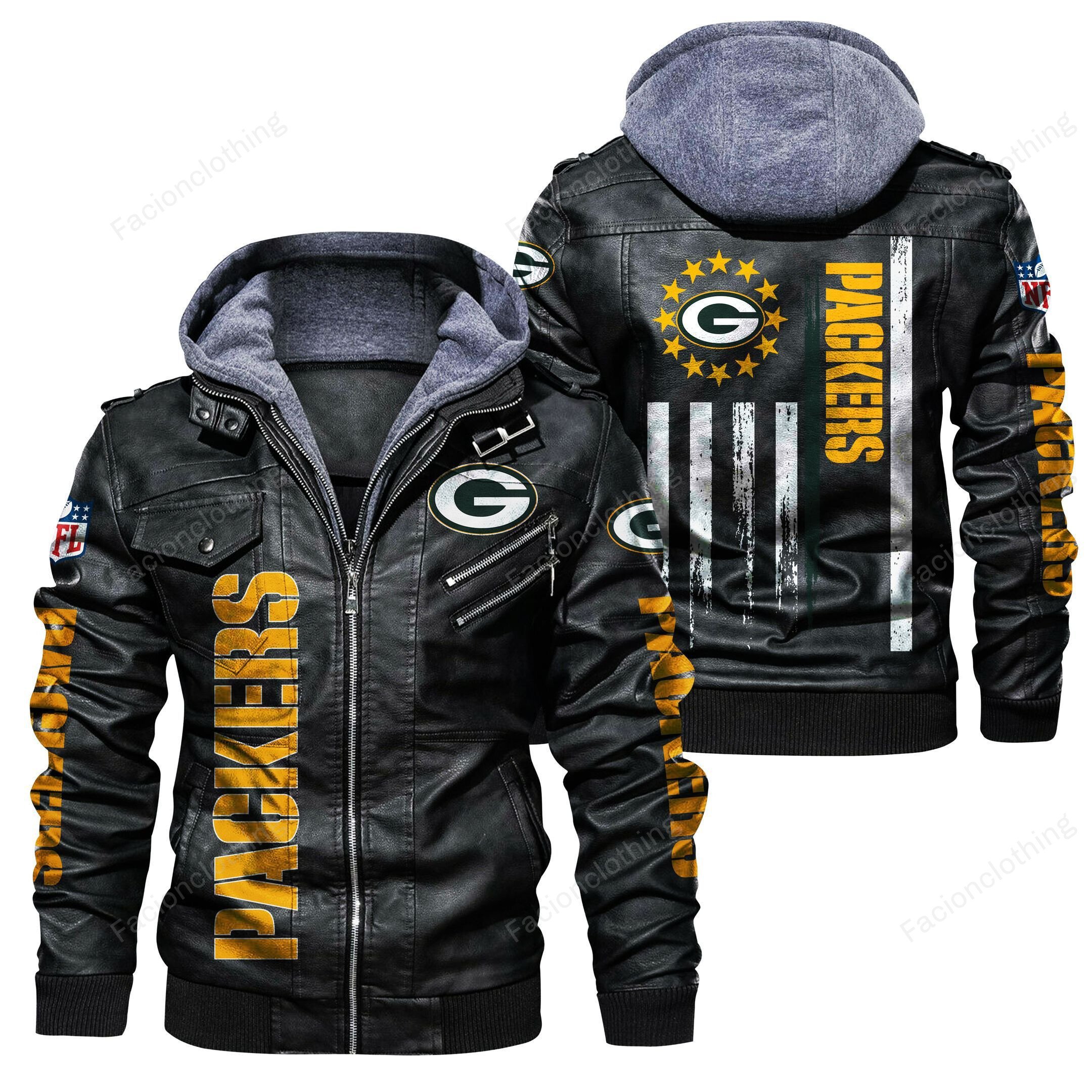 Sportswearmerch Green Bay Packers NFL Personalized Zip Hoodie Leather Jacket For Fan