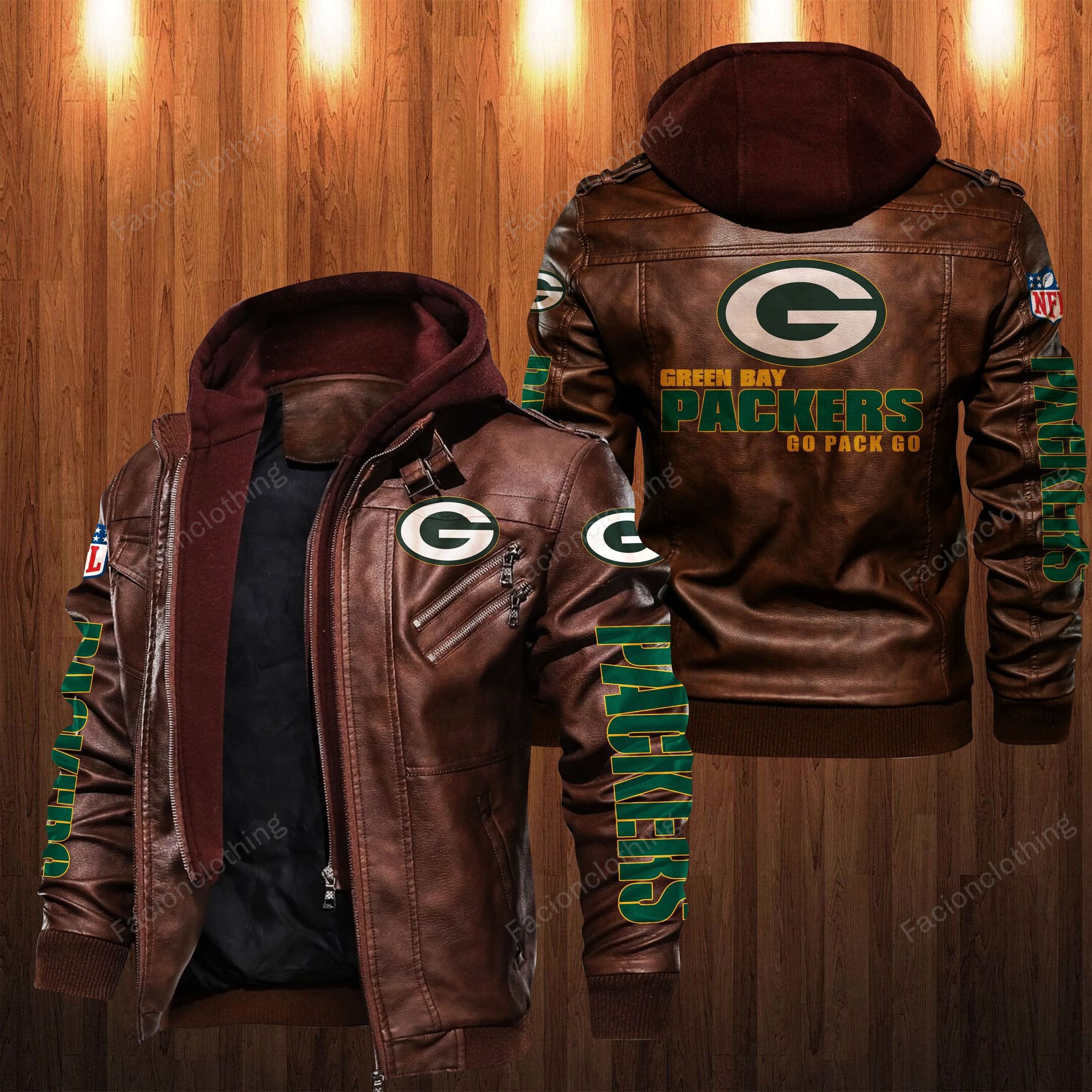 Sportswearmerch Green Bay Packers NFL Personalized Zip Hoodie Leather Jacket For Fan