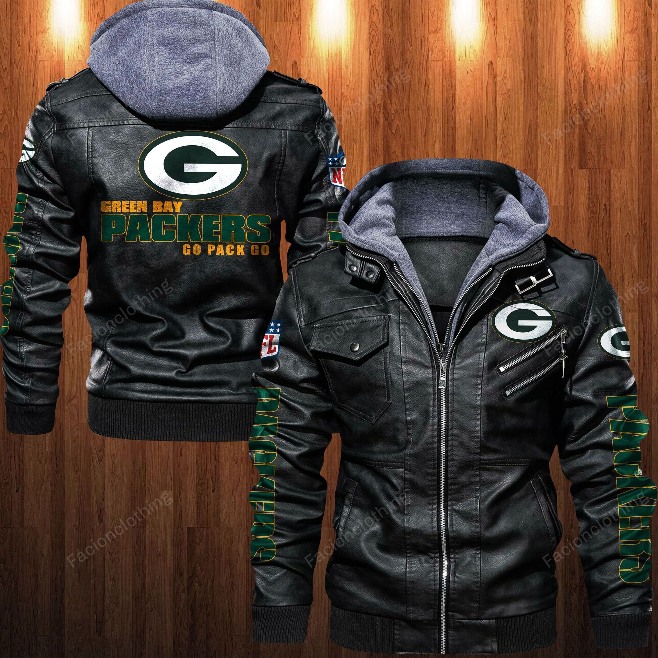 Sportswearmerch Green Bay Packers NFL Personalized Zip Hoodie Leather Jacket For Fan