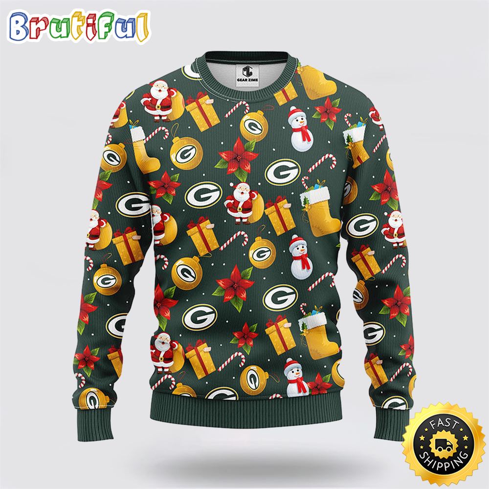 Sportswearmerch Green Bay Packers NFL Santa Claus Snowman Ugly Christmas Sweater For Fan
