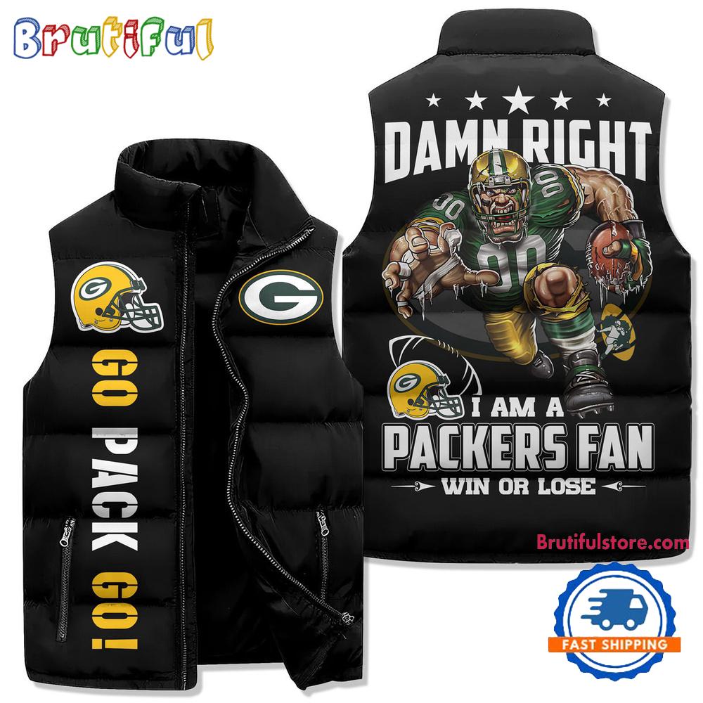 Sportswearmerch Green Bay Packers NFL Sleeveless Puffer Jacket For Fan