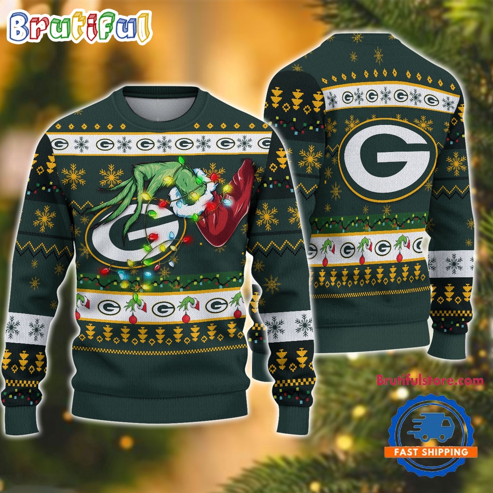 Sportswearmerch Green Bay Packers NFL Special Grinch's Hand Football Christmas Sweater For Fan