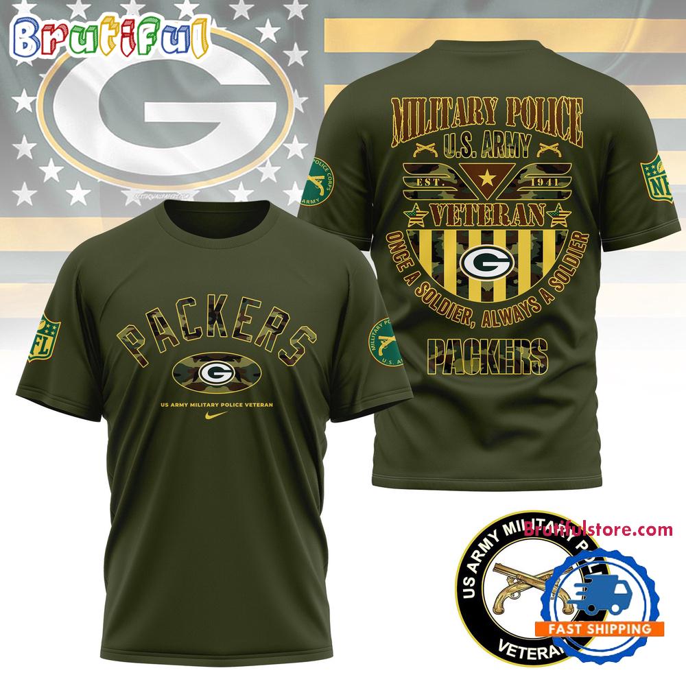 Sportswearmerch Green Bay Packers NFL US Army Military Police Veteran All Over PrinT-Shirt For Fan