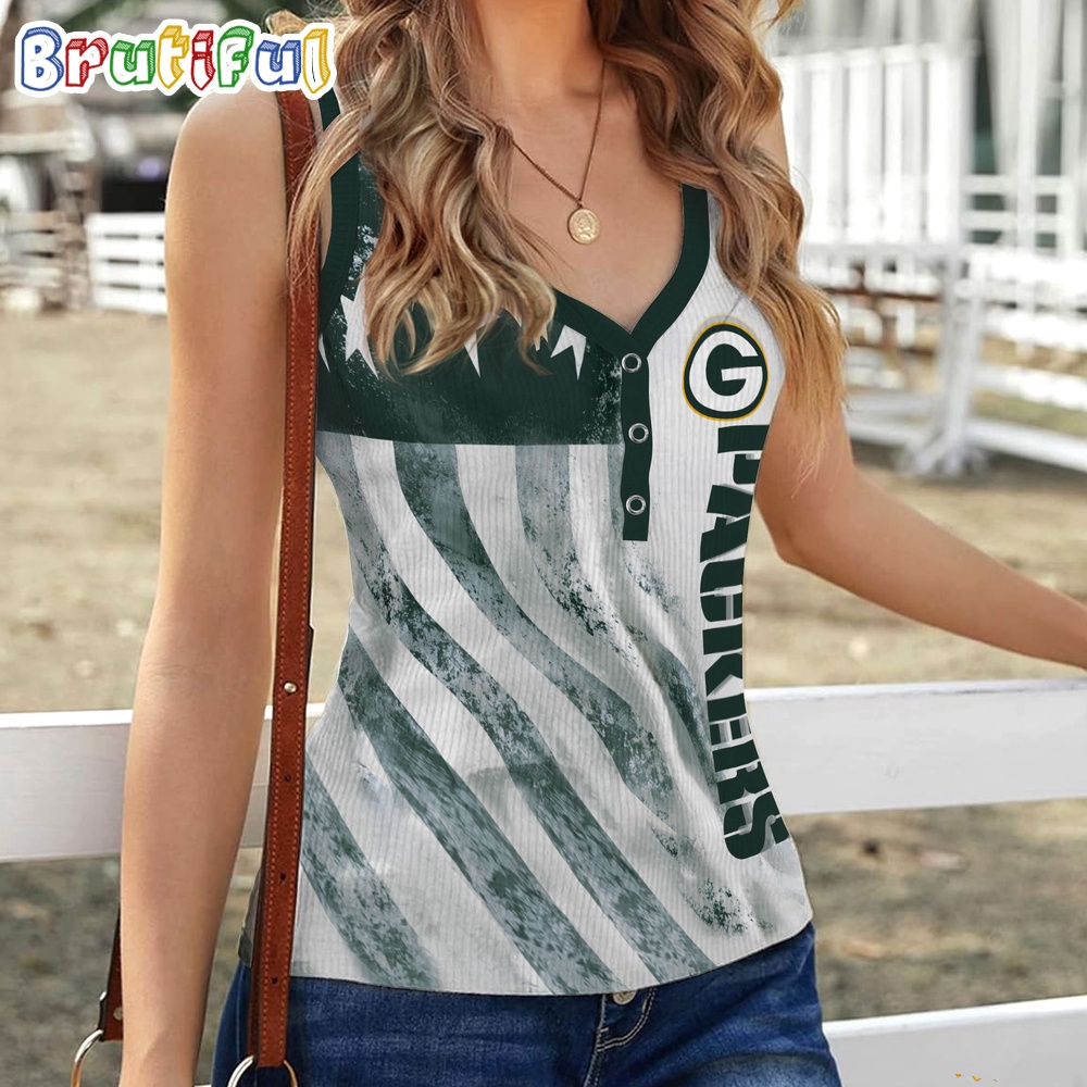 Sportswearmerch Green Bay Packers NFL Women's V-Neck Ribbed Tank Top For Fan
