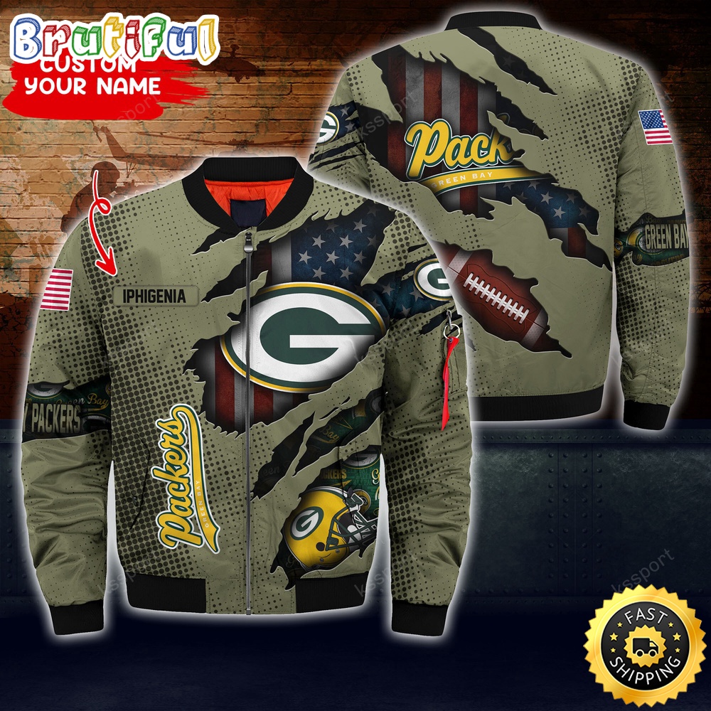 Sportswearmerch Green Bay Packers NFL x Iconic Bomber Look Personalized Bomber Jacket For Fan