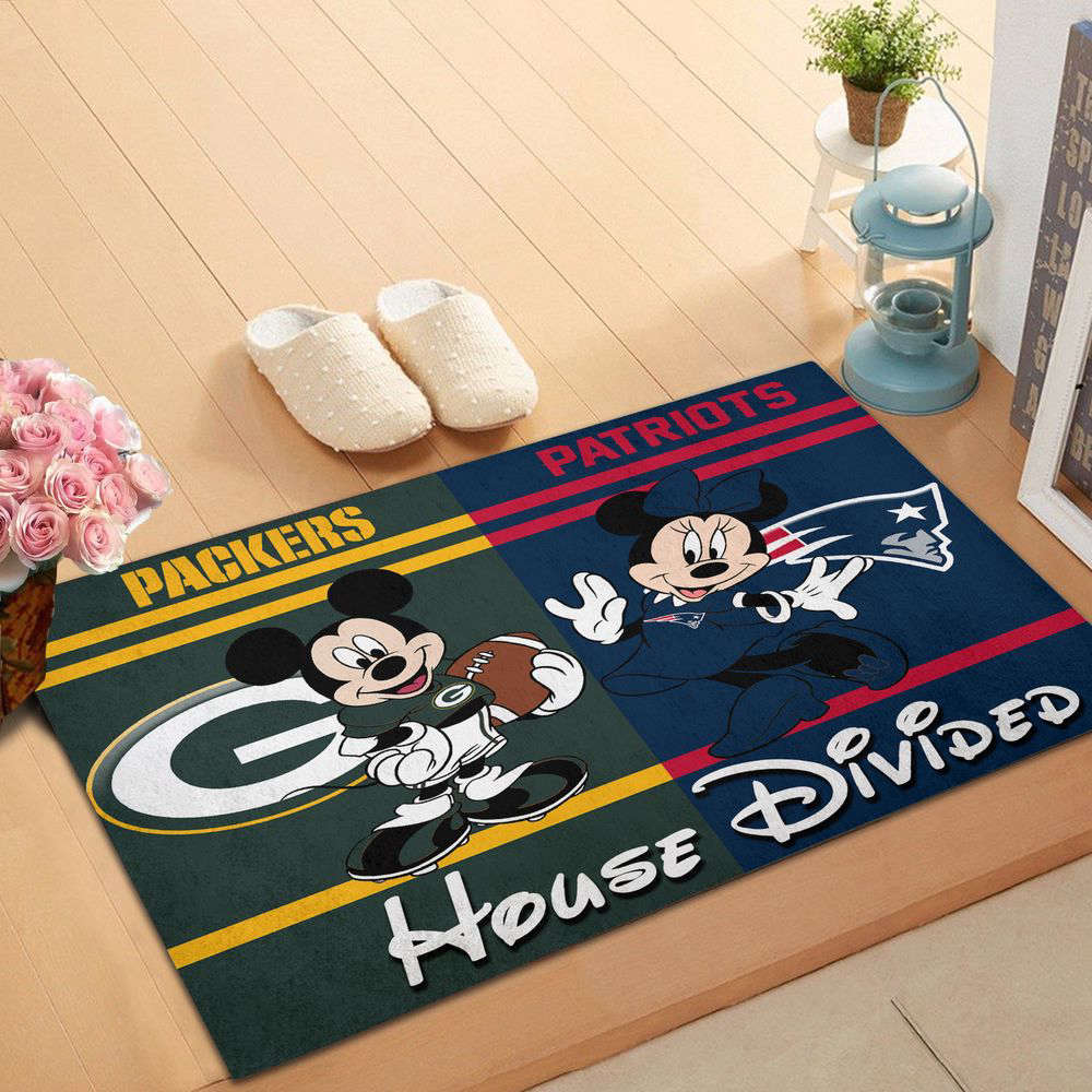 Sportswearmerch Green Bay Packers NFL x New England Patriots NFL x Mickey And Minnie Doormat For Fan