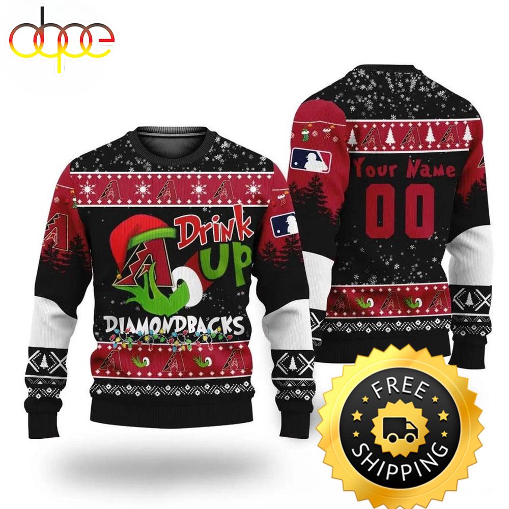 Sportswearmerch Grinch Drink Up x Arizona Diamondbacks MLB Ugly Christmas Sweater For Fan
