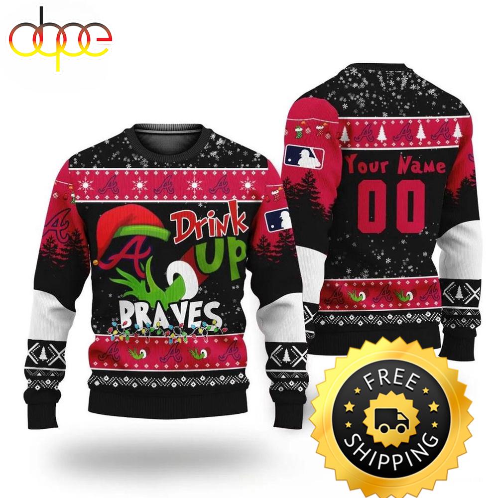 Sportswearmerch Grinch Drink Up x Atlanta Braves MLB Ugly Christmas Sweater For Fan