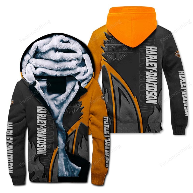 Sportswearmerch Harley-Davidson Motorcycle Personalized Zip Hoodie Velvet Hoodie For Fan