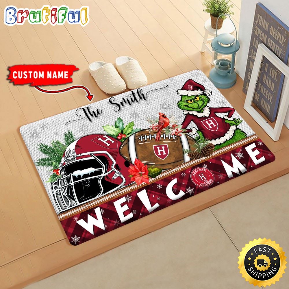 Sportswearmerch Harvard Crimson NCAA Grinch Christmas Doormat For Fan