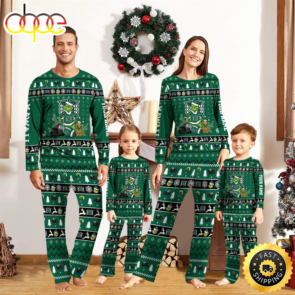 Sportswearmerch Hawaii Rainbow Warriors NCAA Grinch Christmas Personalized Pajamas For Fan