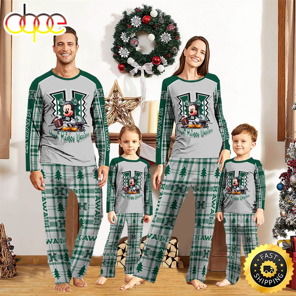 Sportswearmerch Hawai'i Rainbow Warriors NCAA x Mickey Mouse Personalized Pajamas Family For Fan