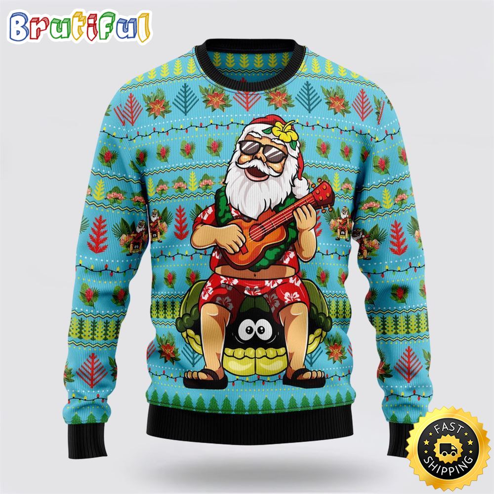 Sportswearmerch Hawaiian Santa Claus Personalized Christmas Sweater For Fan