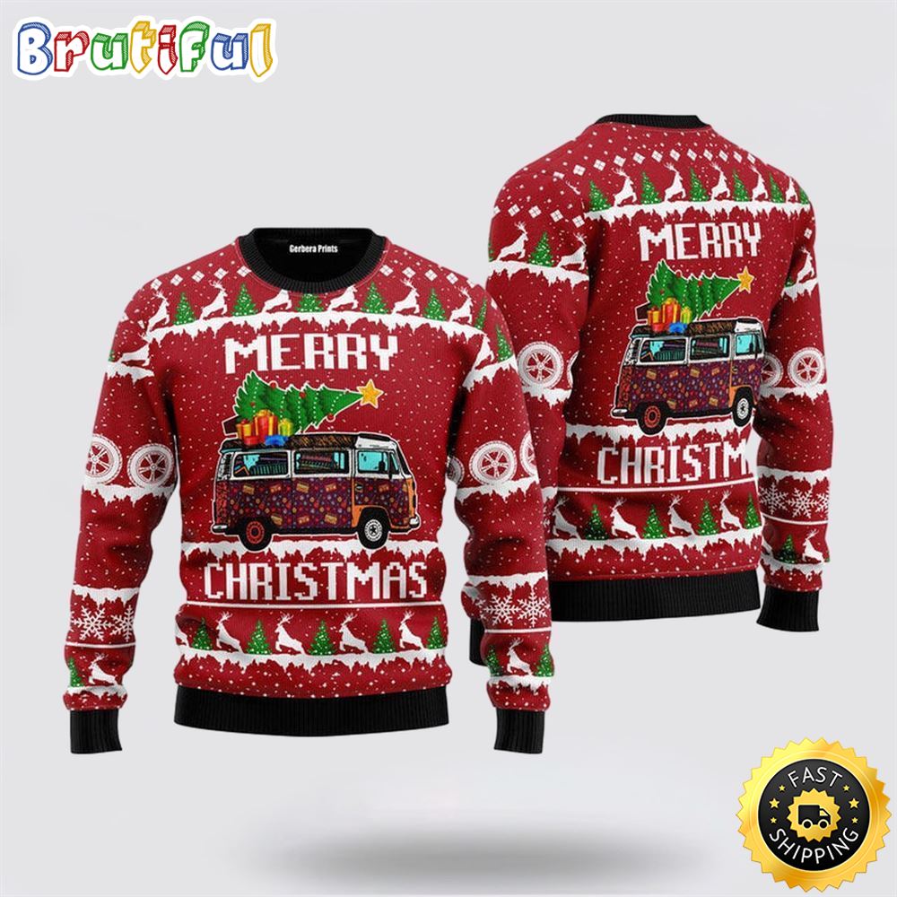 Sportswearmerch Hippie Car Merry Personalized Christmas Sweater For Fan
