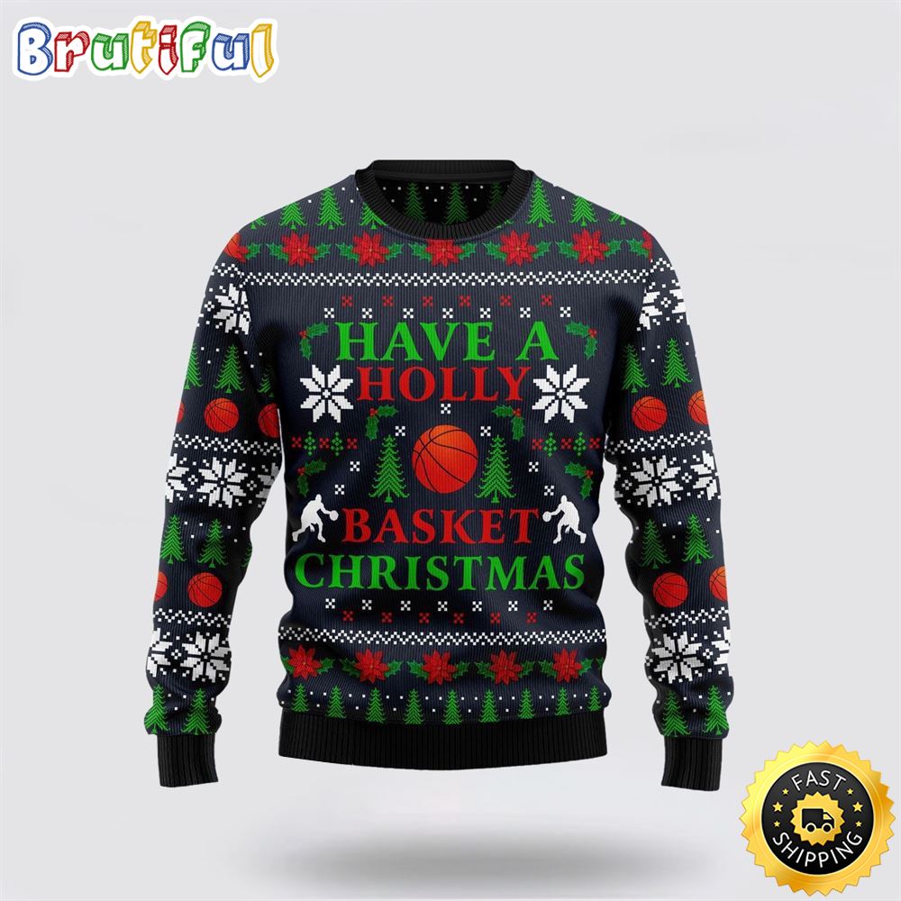 Sportswearmerch Holly Basket Basketball Personalized Christmas Sweater For Fan
