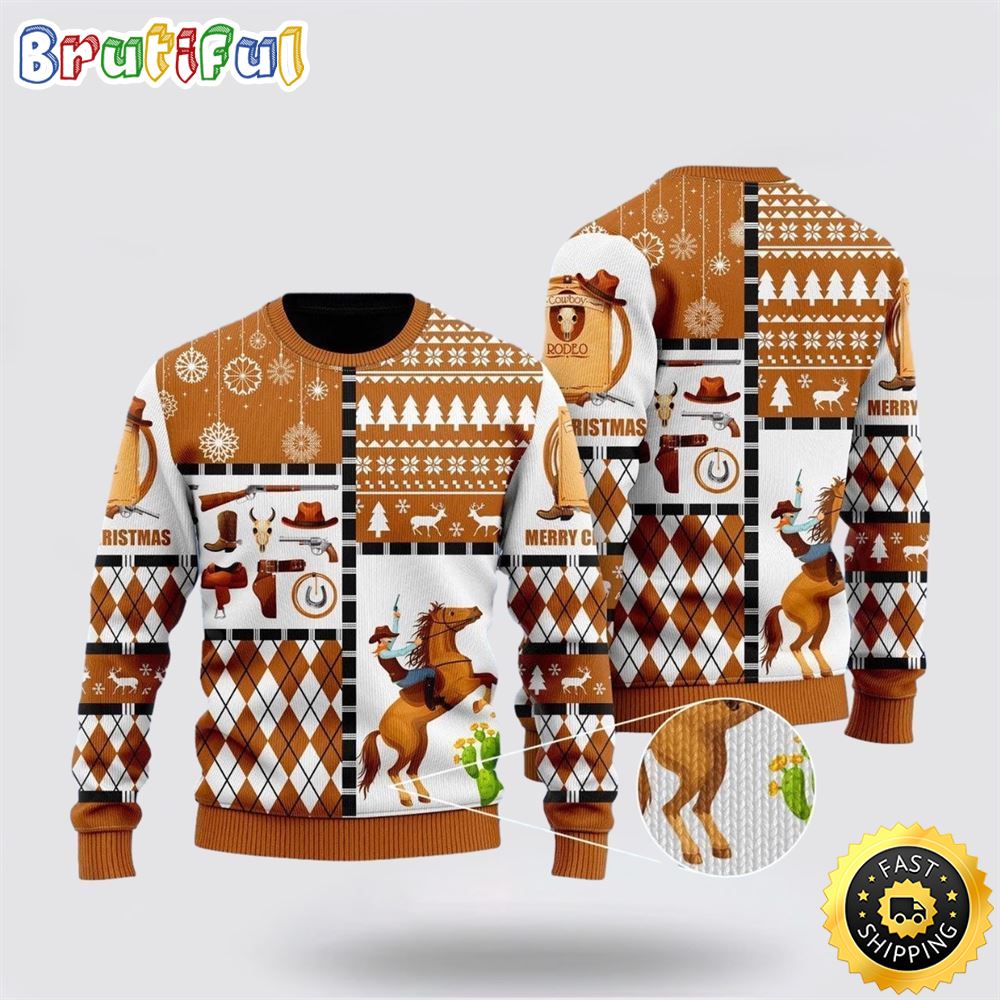 Sportswearmerch Horse Cowboy Merry Personalized Christmas Sweater For Fan