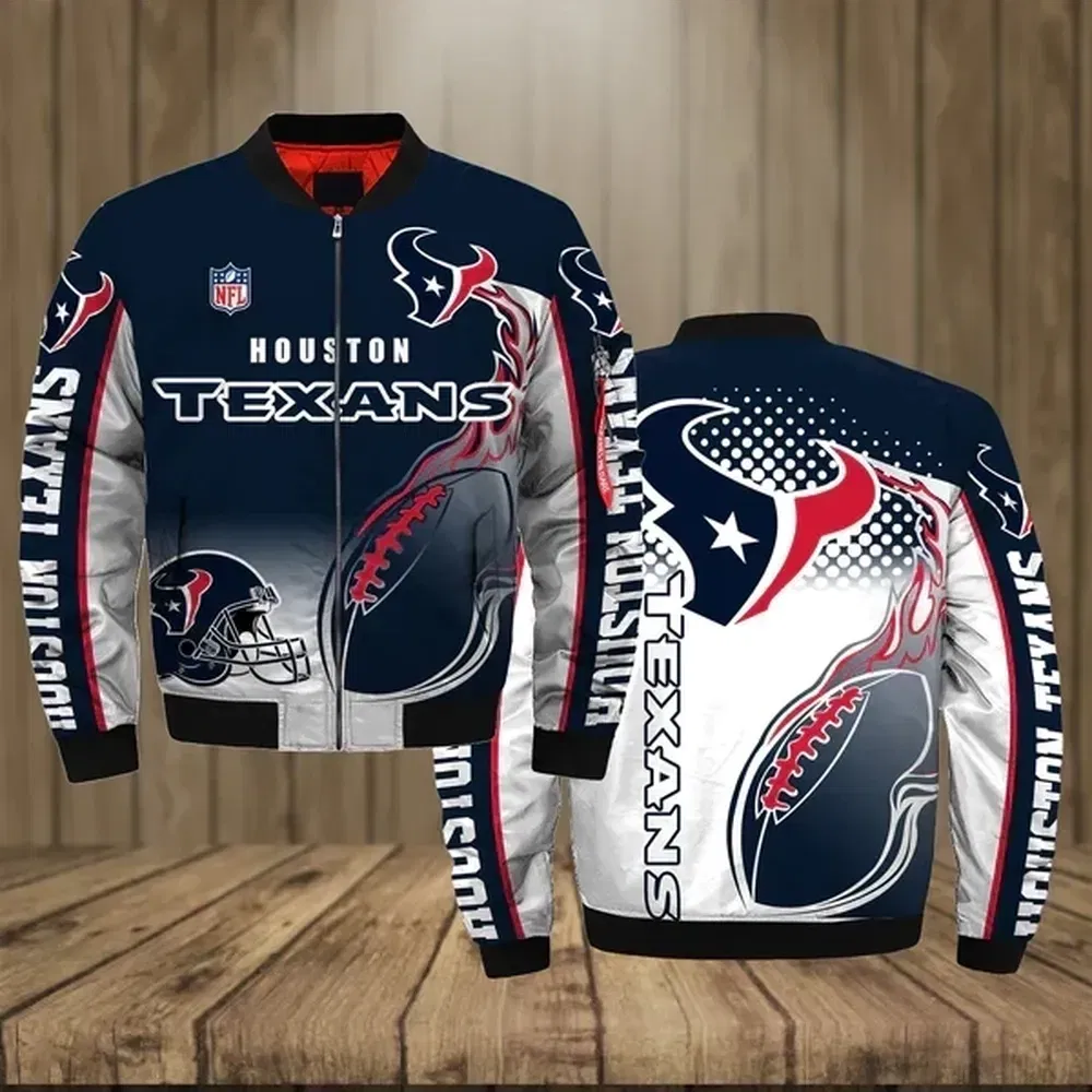 Sportswearmerch Houston Houston Texans NFL Pattern Bomber Jacket For Fan
