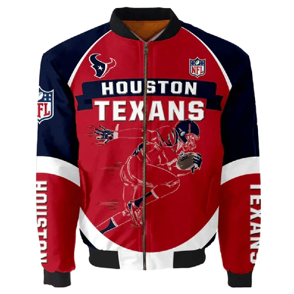 Sportswearmerch Houston Houston Texans NFL Pattern Bomber Jacket For Fan