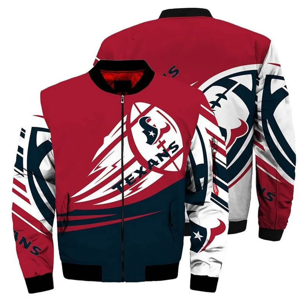 Sportswearmerch Houston Houston Texans NFL Ultra-Ball Pattern Bomber Jacket For Fan