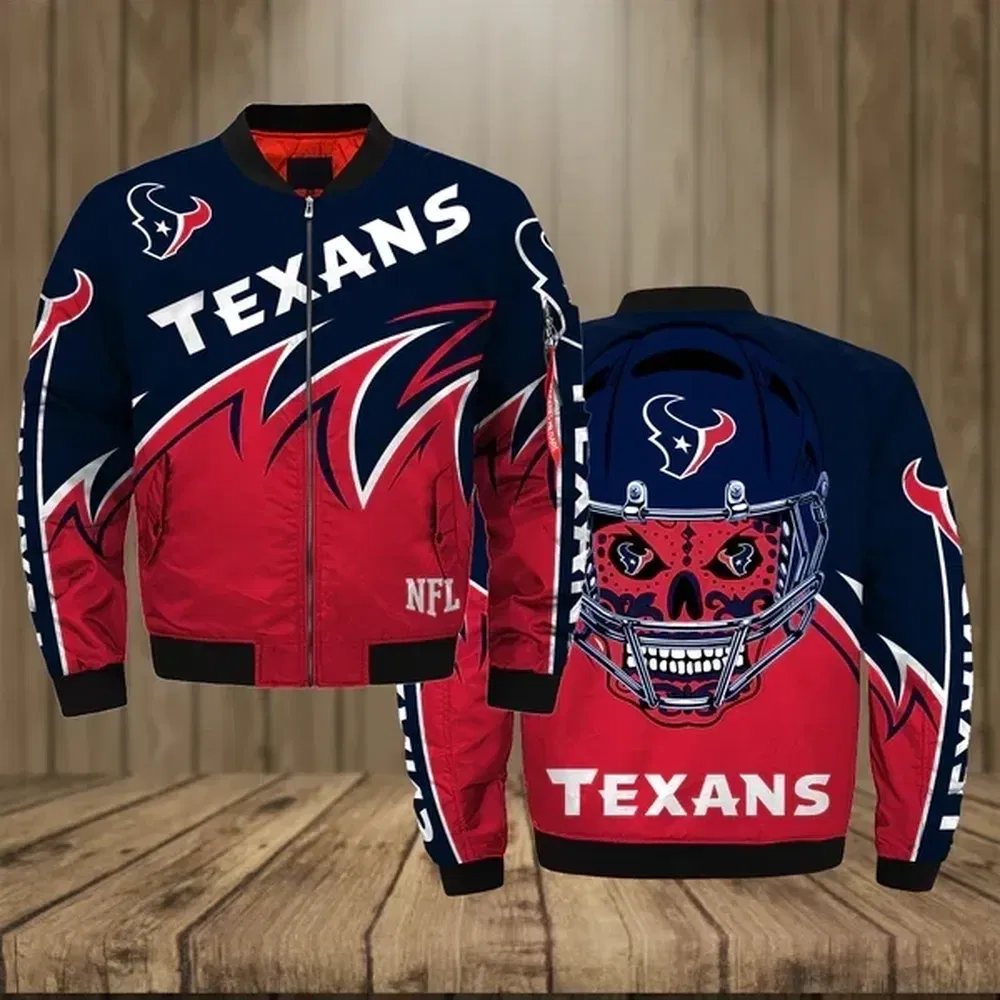 Sportswearmerch Houston Houston Texans NFL With Skulls Pattern Bomber Jacket For Fan