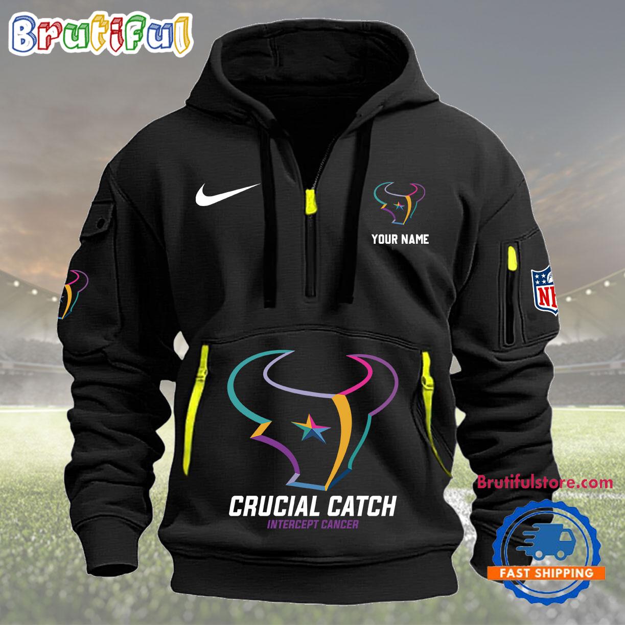 Sportswearmerch Houston Texans NFL 2024 Crucial Catch Half Zip Hoodie For Fan