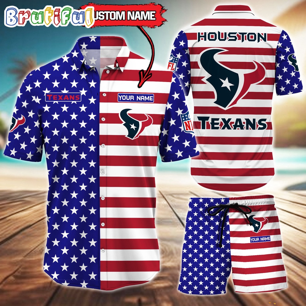 Sportswearmerch Houston Texans NFL American Flag Personalized Set Short Set For Fan