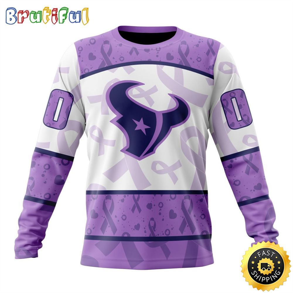 Sportswearmerch Houston Texans NFL Crewneck Lavender Fights Cancer Personalized Sweater For Fan