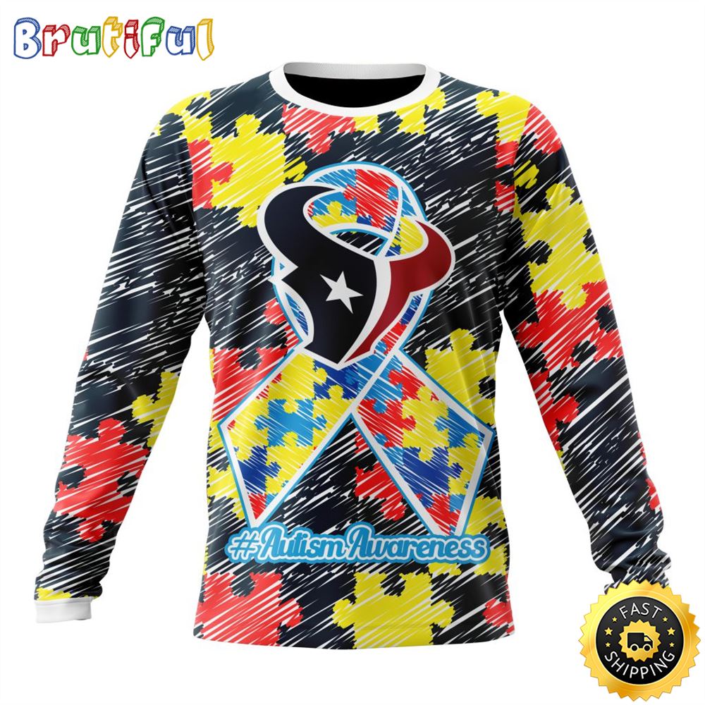 Sportswearmerch Houston Texans NFL Crewneck Puzzle Autism Awareness Personalized Sweater For Fan