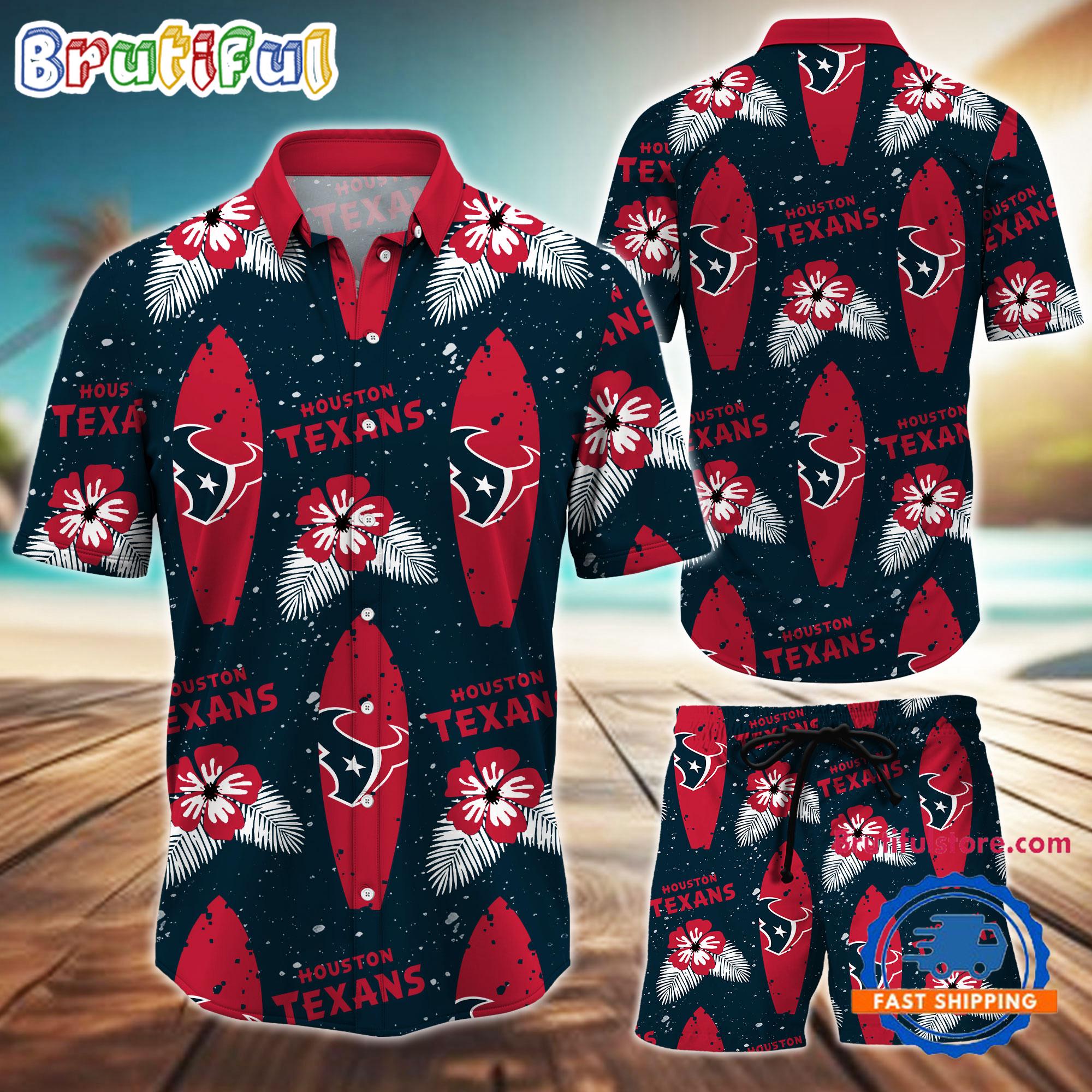 Sportswearmerch Houston Texans NFL Flower Pattern Personalized Set Short Set For Fan