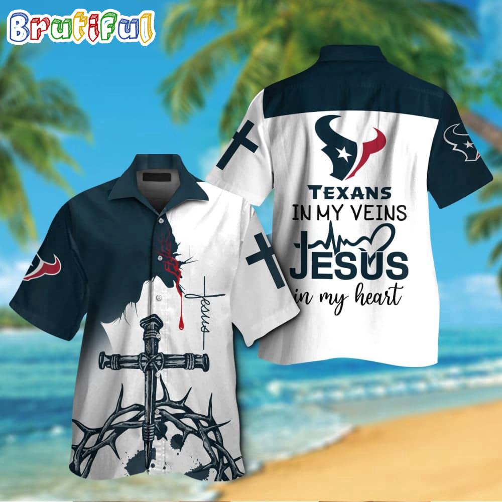 Sportswearmerch Houston Texans NFL In My Veins Jesus Personalized Hawaiian Shirt For Fan