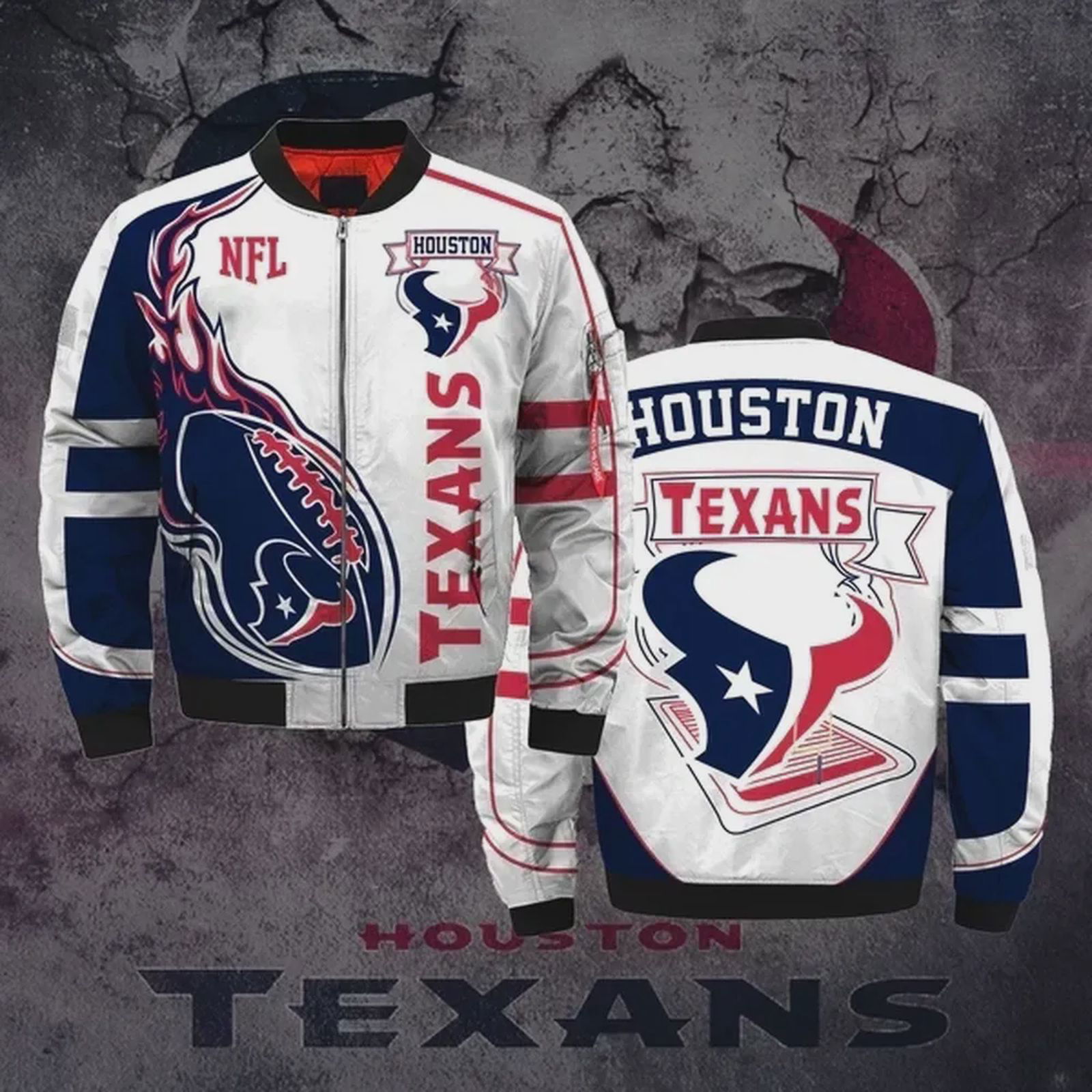Sportswearmerch Houston Texans NFL Pattern Bomber Jacket For Fan