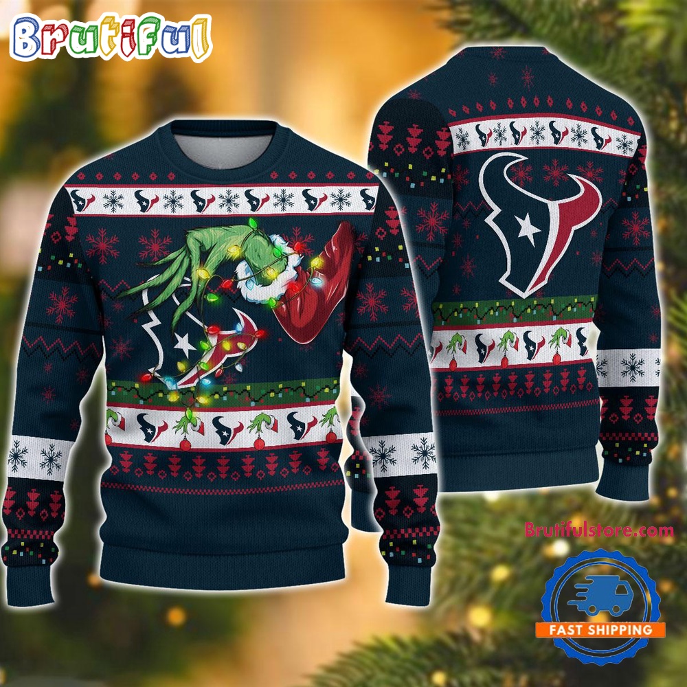 Sportswearmerch Houston Texans NFL Special Grinch's Hand Football Christmas Sweater For Fan