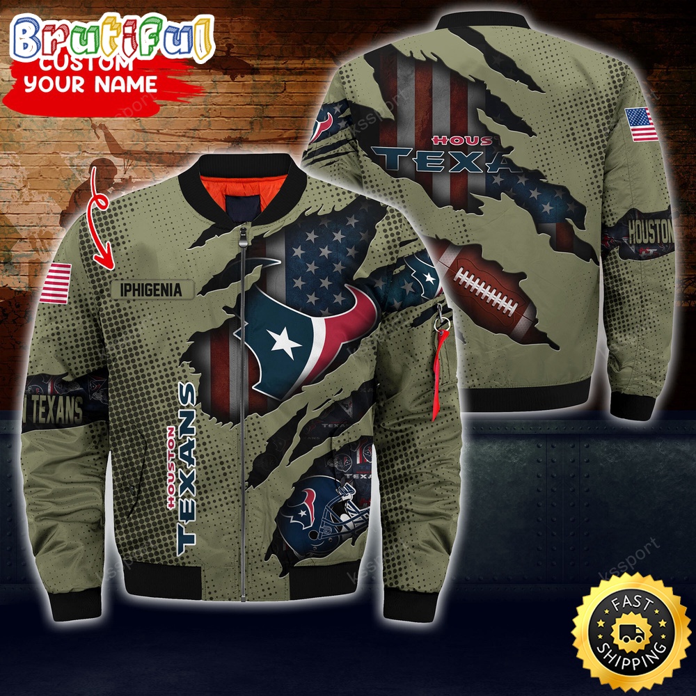 Sportswearmerch Houston Texans NFL x Iconic Bomber Look Personalized Bomber Jacket For Fan