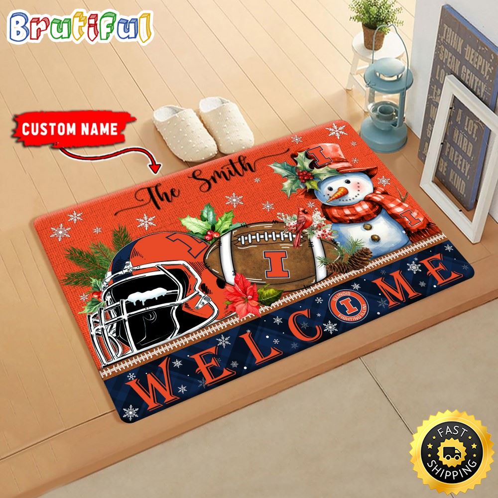 Sportswearmerch Illinois Fighting Illini NCAA Christmas Doormat For Fan