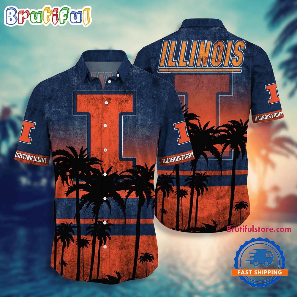 Sportswearmerch Illinois Fighting Illini NCAA Palm Tree Summer Beach Personalized Hawaiian Shirt For Fan