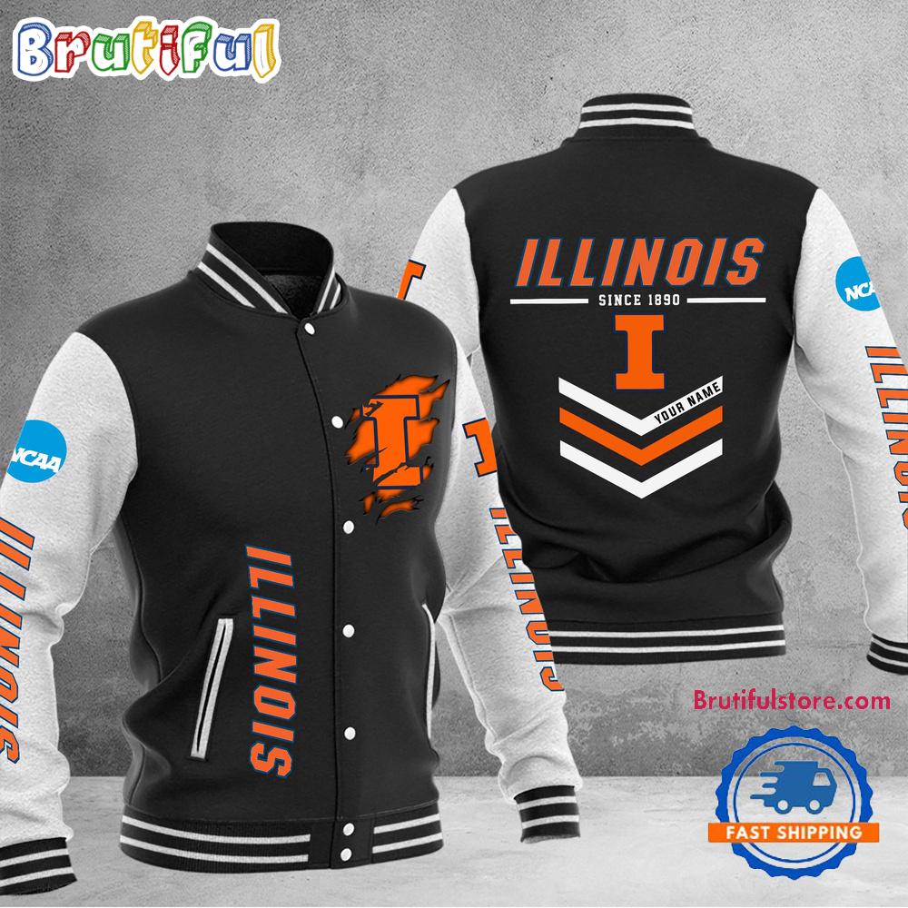 Sportswearmerch Illinois Fighting Illini NCAA Personalized Personalized Baseball Jacket For Fan