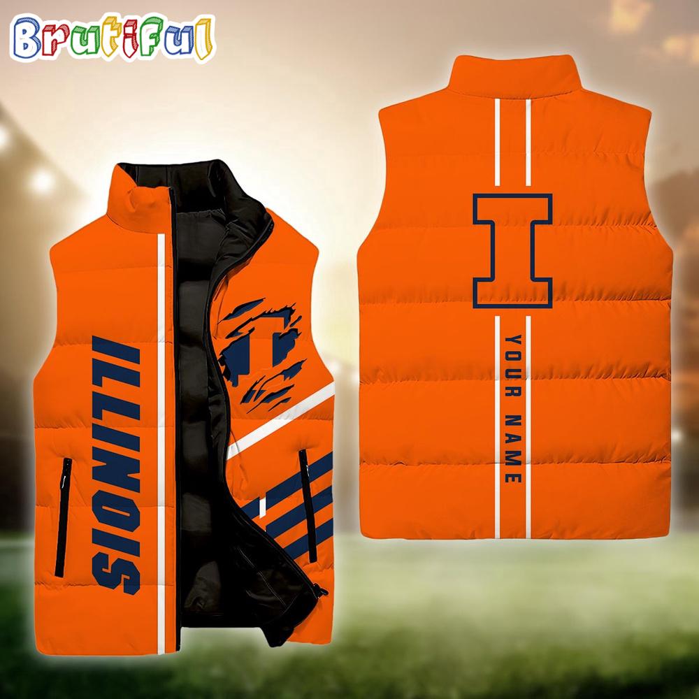 Sportswearmerch Illinois Fighting Illini NCAA Personalized Sleeveless Down Puffer Jacket For Fan