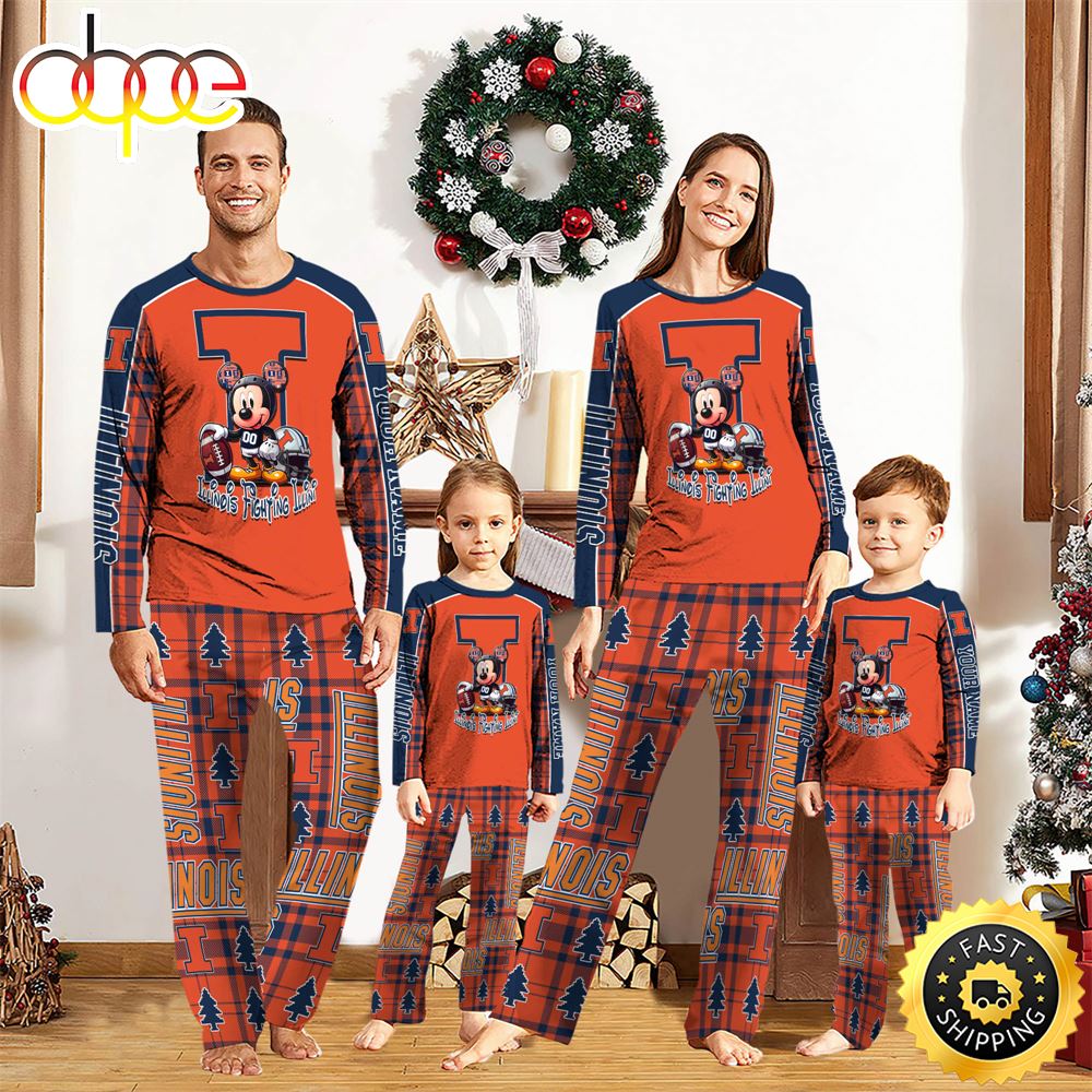 Sportswearmerch Illinois Fighting Illini NCAA x Mickey Mouse Personalized Pajamas Family For Fan