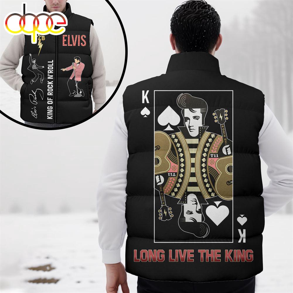 Sportswearmerch In Memories Of 1977 Elvis Presley Music Personalized Sleeveless Puffer Jacket For Fan