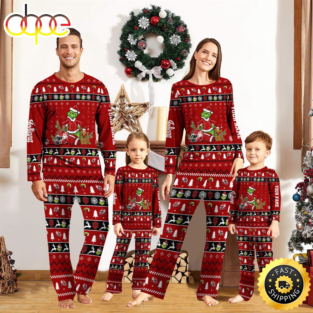 Sportswearmerch Indiana Hoosiers NCAA Grinch Christmas Personalized Pajamas For Fan