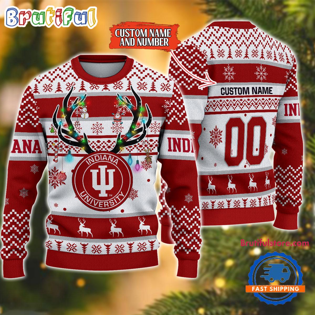 Sportswearmerch Indiana Hoosiers NCAA Special Reindeer Light Personalized Christmas Sweater For Fan
