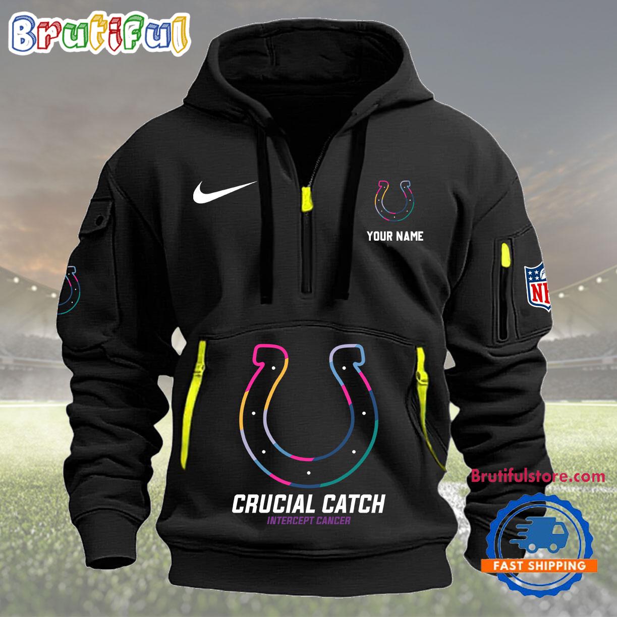 Sportswearmerch Indianapolis Colts NFL 2024 Crucial Catch Half Zip Hoodie For Fan