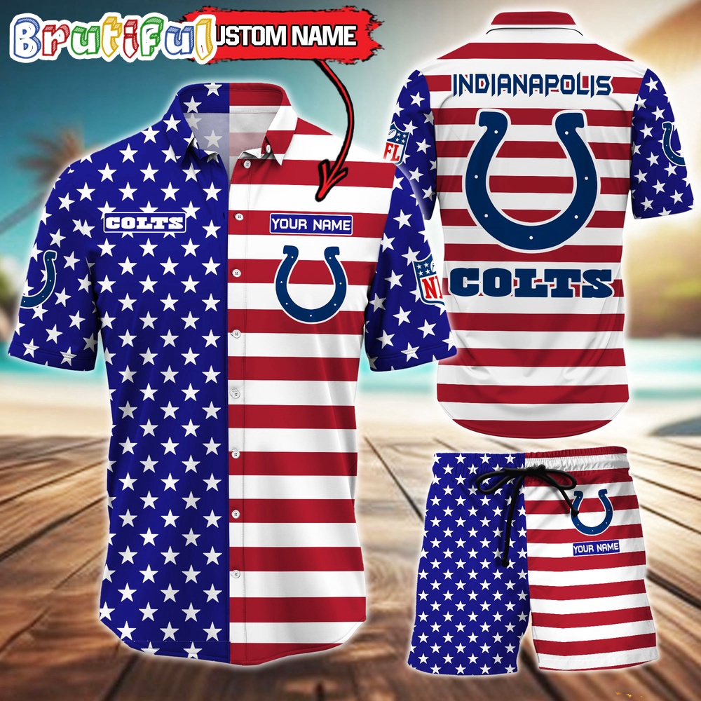 Sportswearmerch Indianapolis Colts NFL American Flag Personalized Set Short Set For Fan