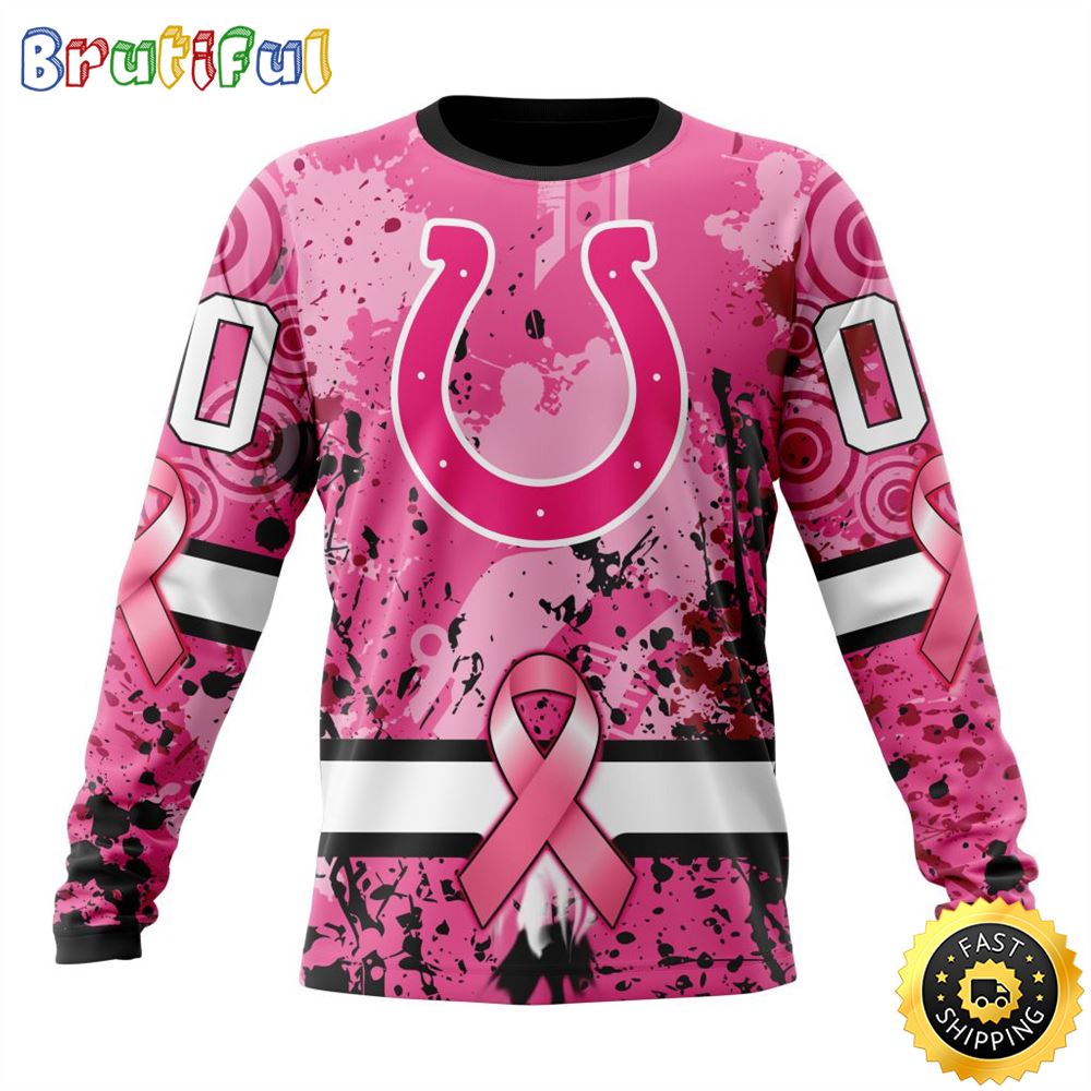 Sportswearmerch Indianapolis Colts NFL Crewneck Breast Cancer Personalized Sweater For Fan